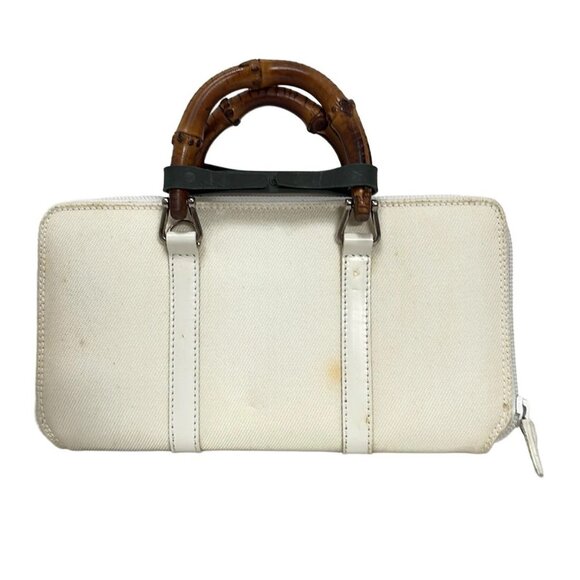 Auth GUCCI Bamboo - Cream White Dark Brown Nylon Patent Leather - Picture 3 of 6